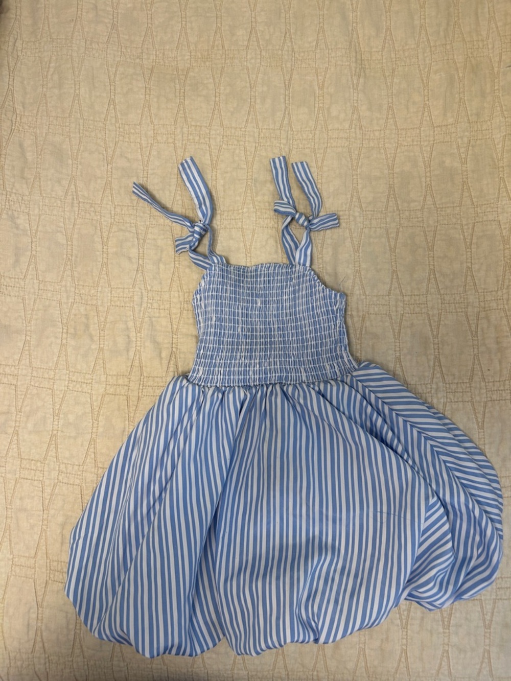 Habitual - Smocked Striped Blue Girls' Sundress with Tie Straps